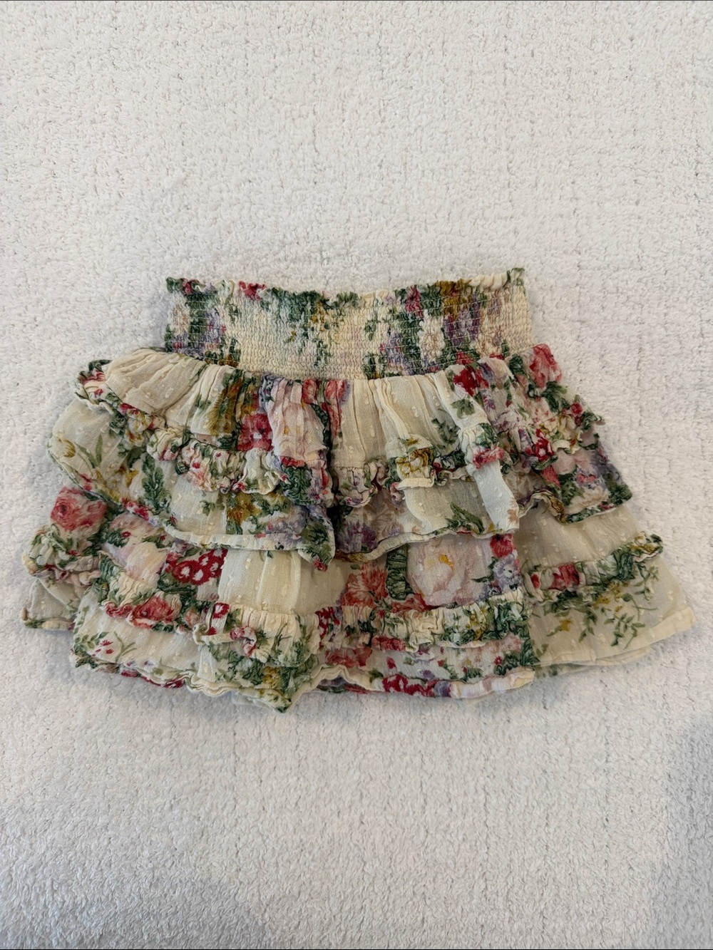 Love Shack Fancy Girls Mini Skirt in Shining Gemstone Print